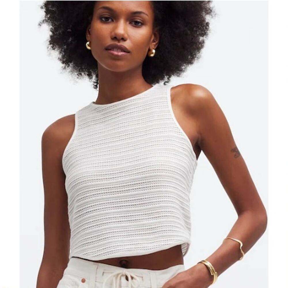 Madewell Crochet-Knit Shrunken Cutaway Tank Top Cream Women's Size XS NWT